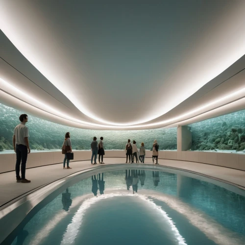 futuristic art museum,aquariums,infinity swimming pool,turrell,acquarium,aquarium,seaquarium,oceanarium,aqua studio,thermae,water cube,futuristic architecture,marine tank,submergence,calyx-doctor fish white,safdie,floating stage,malaparte,swimming pool,poolroom,Photography,General,Realistic