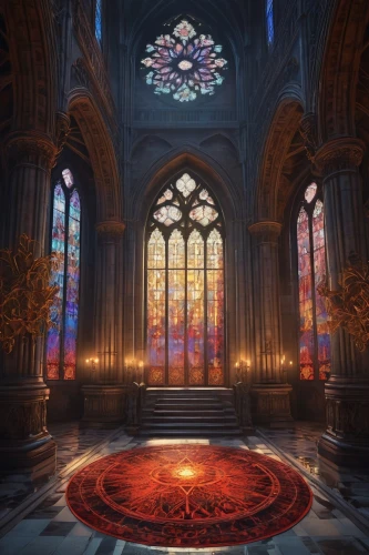 stained glass windows,stained glass,hall of the fallen,sanctum,stained glass window,cathedral,labyrinthian,sanctuary,ornate room,haunted cathedral,ecclesiatical,mihrab,liturgy,sepulchres,3d fantasy,cathedrals,illumination,ecclesiastical,portal,stained glass pattern,Conceptual Art,Daily,Daily 24