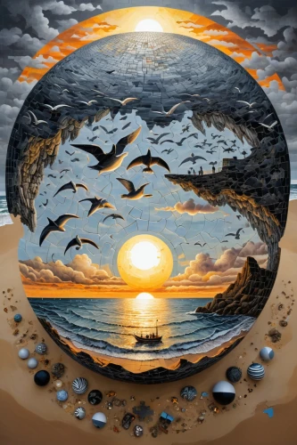 gillmor,seascape,ocean pollution,wyland,wind rose,migratory birds,oceanology,bioaccumulation,porthole,sun moon,sun and sea,sand clock,fantasy picture,world digital painting,photomontage,life is a circle,sea landscape,overfishing,fantasy art,dolphin background,Illustration,Black and White,Black and White 09