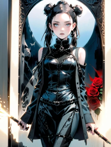 black rose,naginata,katana,black rose hip,bns,rose frame,crow queen,goth woman,vayne,gothicus,goth,vampire lady,swordswoman,flower frame,frame rose,asagi,gothic dress,black angel,winter rose,black queen,Anime,Anime,Cartoon