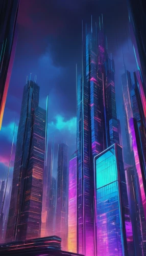 futuristic landscape,cybercity,cityscape,colorful city,cybertown,cyberworld,cyberpunk,city skyline,metropolis,cyberport,fantasy city,coruscant,skyscrapers,mainframes,monoliths,futuristic,futurist,cyberia,cyberscene,synth,Illustration,Paper based,Paper Based 22