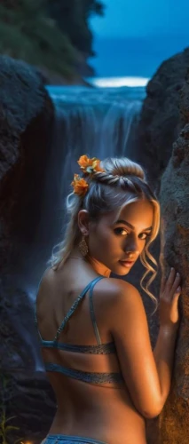 the blonde in the river,bodypainting,bodypaint,body painting,fantasy picture,polynesian girl,light painting,water nymph,neon body painting,naiad,amphitrite,photoshoot with water,girl on the river,cave girl,lightpainting,fantasy art,mermaid background,on the shore,kitana,pin-up girl