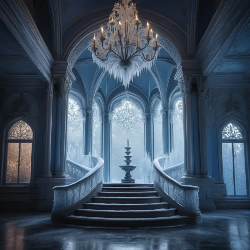 hall of the fallen,ice castle,the threshold of the house,ornate room,white temple,theed,icewind,the throne,snow house,fairy tale castle,fairytale castle,mihrab,marble palace,hallway,throne,sanctum,thingol,gondolin,cloistered,threshhold,Illustration,Paper based,Paper Based 04