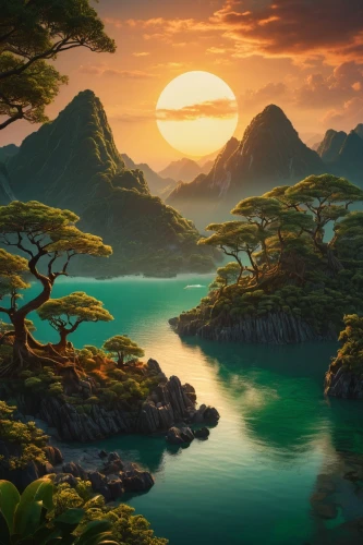 fantasy landscape,japan landscape,an island far away landscape,landscape background,world digital painting,japanese mountains,beautiful landscape,fantasy picture,cartoon video game background,nature background,beautiful japan,nature wallpaper,full hd wallpaper,mountain landscape,nature landscape,mountainous landscape,the japanese tree,beautiful wallpaper,shaoming,natural scenery,Photography,General,Fantasy