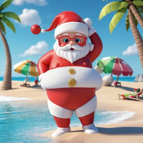 santa claus at beach,christmas on beach,claus,santaji,christmas island,santy,christmas background,santa clause,santa,santa claus,christmasbackground,north pole,happy holiday,roelf,christmas santa,ho ho ho,christmas wallpaper,father christmas,st claus,travelocity,Unique,3D,3D Character