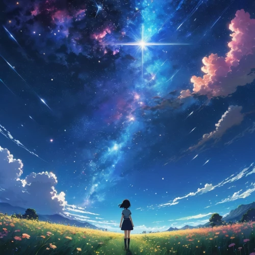 star sky,cosmos,falling stars,cielo,falling star,sky,beautiful wallpaper,starry sky,universe,cosmos wind,starbright,tanabata,fantasia,starlight,cosmos field,dream world,star winds,moon and star background,the stars,fairy galaxy,Illustration,Japanese style,Japanese Style 14