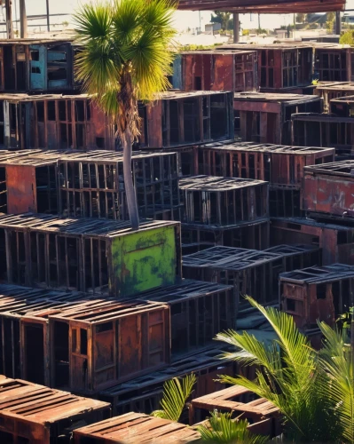 stacked containers,pallets,crates,cargo containers,packinghouse,containers,shipping containers,railyards,ship yard,cargo port,wooden pallets,scrap yard,salvage yard,stevedores,pallet,inland port,brickyards,dockyards,container freighters,dumpsters,Conceptual Art,Fantasy,Fantasy 19