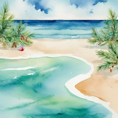 watercolor palm trees,watercolor christmas background,watercolor background,beach landscape,watercolor pine tree,beach scenery,watercolor blue,tropical sea,watercolor,water color,watercolor painting,tropical beach,dream beach,water colors,beach background,watercolor texture,christmas on beach,watercolors,aquarelle,white sandy beach,Illustration,Paper based,Paper Based 25