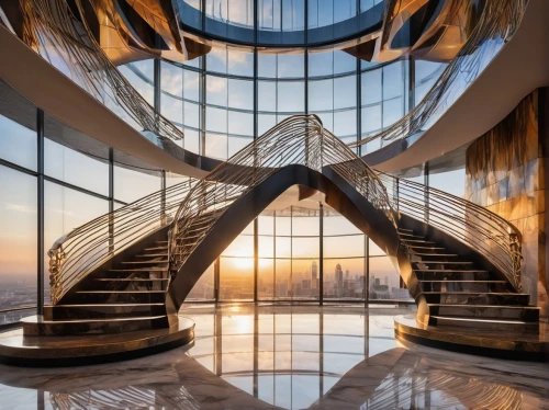 spiral staircase,futuristic architecture,the observation deck,blavatnik,futuristic art museum,burj al arab,observation deck,glass building,glass pyramid,winding staircase,structural glass,spiral stairs,staircase,glass wall,sun dial,hearst,brasilia,staircases,etfe,observation tower,Illustration,Realistic Fantasy,Realistic Fantasy 20