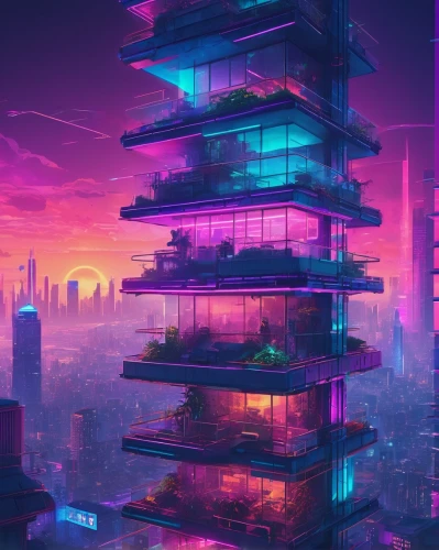 futuristic landscape,cybercity,skyscraper,cybertown,cyberpunk,sedensky,futuristic architecture,futuristic,fantasy city,cyberport,sky apartment,hypermodern,futurist,synth,urban towers,cyberworld,the skyscraper,cityscape,skyscrapers,colorful city,Conceptual Art,Sci-Fi,Sci-Fi 27