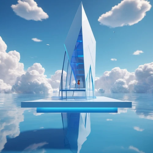 thatgamecompany,floating stage,cloudmont,sailing boat,floating island,sailboat,cube sea,sky space concept,yacht,aqua studio,sail boat,water cube,sailing,sailing wing,catamaran,midwater,sail,super trimaran,adrift,sky apartment,Unique,3D,3D Character