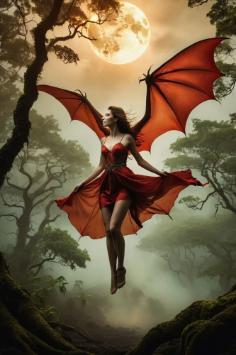 demoness,fantasy picture,morrigan,fairies aloft,faerie,fantasy art,vampire woman,faery,scarlet witch,batwoman,fantasy woman,lilith,red riding hood,vampire lady,heroic fantasy,wiccan,flying girl,branwen,red cape,red butterfly,Photography,Artistic Photography,Artistic Photography 14