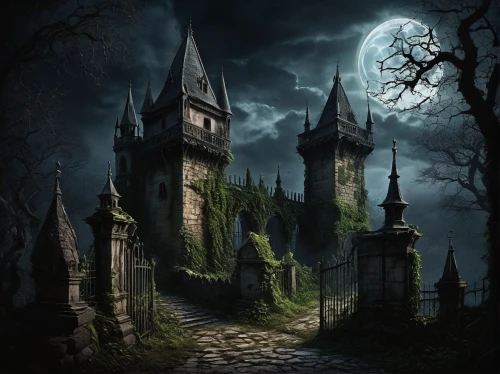 ravenloft,haunted castle,haunted cathedral,gothic style,the haunted house,witch's house,gothic,witch house,castle of the corvin,haunted house,halloween background,ghost castle,dark gothic mood,hauntings,darktown,fantasy picture,blackmoor,covens,fairy tale castle,hogwarts,Art,Classical Oil Painting,Classical Oil Painting 29