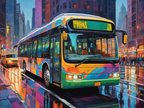 city bus,citybus,metrobuses,buslines,metrobus,nfta,cdta,transjakarta,luas,autobuses,streetcars,transbus,microbuses,trams,autobus,brt,railbuses,tram,colorful city,trolley bus,Conceptual Art,Oil color,Oil Color 25