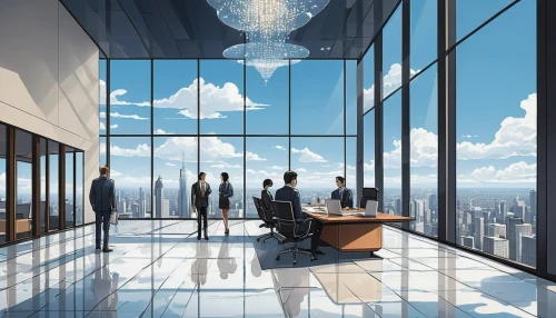 modern office,sky apartment,boardroom,board room,meeting room,sky space concept,penthouses,offices,conference room,skydeck,executives,blur office background,the observation deck,skyscrapers,skyscraping,skyloft,glass wall,skyscraper,observation deck,the skyscraper,Illustration,Japanese style,Japanese Style 15