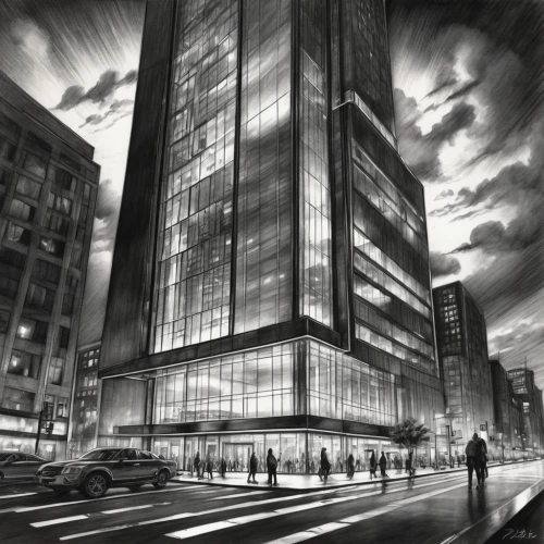 citicorp,costanera center,tishman,renderings,unbuilt,glass facade,difc,oscorp,citycenter,arcology,lexcorp,glass facades,office buildings,glass building,bunshaft,hongdan center,firstcity,cybercity,citibank,azrieli,Illustration,Black and White,Black and White 30