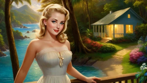 connie stevens - female,the blonde in the river,retro pin up girl,southern belle,rosamund,emile vernon,housemaid,gardenia,sarah walker,pin-up girl,the girl in nightie,marilynne,marylyn monroe - female,mamie van doren,mermaid background,blonde woman,fantasy picture,the sea maid,capucine,retro pin up girls