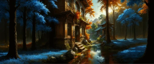 birch alley,house in the forest,fantasy picture,world digital painting,christmas landscape,fantasy landscape,forest landscape,winter landscape,winter forest,winter background,fantasy art,forest background,autumn landscape,mirkwood,winter house,autumn background,home landscape,autumn forest,night scene,winter night