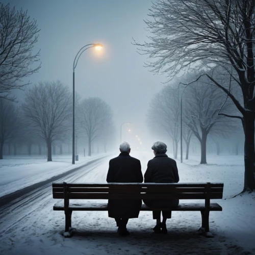 man on a bench,elderly couple,park bench,bench,benches,old couple,wooden bench,condoled,snowfalls,romantic scene,winter background,men sitting,samen,rencontre,red bench,loneliness,snow scene,winter night,winters,winterreise,Photography,Documentary Photography,Documentary Photography 19