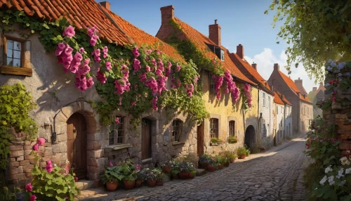 medieval street,terbrugge,medieval town,the cobbled streets,knight village,quedlinburg,cottages,cobblestone,cobblestones,old village,village street,houses clipart,bruges,culross,rubjerg knude,cobblestoned,stone houses,row of houses,danmark,cobbled,Conceptual Art,Oil color,Oil Color 22