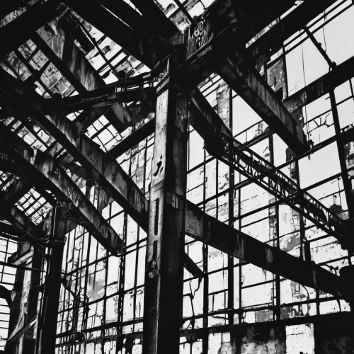 steel scaffolding,industrial ruin,structure silhouette,structure artistic,industrielles,piranesi,abandoned factory,steelwork,scaffolding,empty factory,printworks,crossbeams,steel construction,industrie,gasholder,dilapidation,industrial hall,industrial landscape,deconstructivism,scaffold,Unique,Design,Sticker