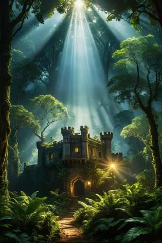 fantasy picture,fantasy landscape,alfheim,cartoon video game background,fantasy art,fairy tale castle,rivendell,fairytale castle,castle of the corvin,house in the forest,elfland,elven forest,nargothrond,knight's castle,neverland,hyrule,fairy world,enchanted forest,castle ruins,forest background,Photography,General,Natural