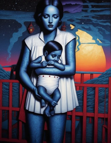 maternal,tretchikoff,star mother,motherhood,mother kiss,little girl and mother,motherless,mother,breastfed,chicanas,breastfeeding,breastfeed,inanna,promethea,lacombe,leota,llorona,pregnant woman icon,the cradle,ratri,Illustration,Realistic Fantasy,Realistic Fantasy 25