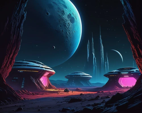 futuristic landscape,alien world,alien planet,moonbase,homeworlds,scifi,extrasolar,mushroom landscape,sci fi,homeworld,farpoint,sulaco,lunar landscape,sci - fi,space ships,space port,spaceland,spaceport,habitats,bonestell,Conceptual Art,Sci-Fi,Sci-Fi 12