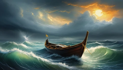 viking ship,sea storm,longship,god of the sea,maelstrom,sea fantasy,siggeir,poseidon,unseaworthy,boat on sea,fantasy picture,charybdis,boat landscape,trireme,the wind from the sea,caravel,sea sailing ship,at sea,stormy sea,seaworthy,Conceptual Art,Daily,Daily 32