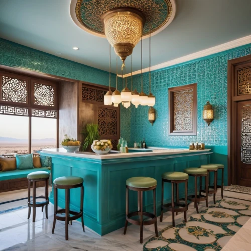 moroccan pattern,tile kitchen,hovnanian,teal blue asia,mahdavi,interior decoration,kitchen design,peranakan,turquoise leather,luxury home interior,contemporary decor,interior decor,modern decor,interior design,riad,color turquoise,breakfast room,turquoise wool,ornate room,wallcoverings,Photography,General,Realistic