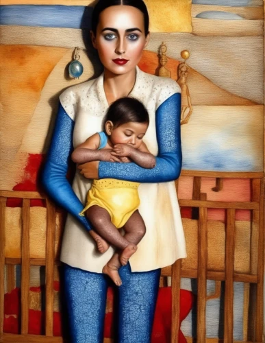 frida kahlo,kahlo,little girl and mother,maternal,inanna,girl with cloth,oil painting,oil painting on canvas,frida,oil on canvas,paschke,lovinescu,infant,pittura,tretchikoff,wooden doll,photo painting,mexican painter,indigenous painting,tongan,Illustration,Paper based,Paper Based 24