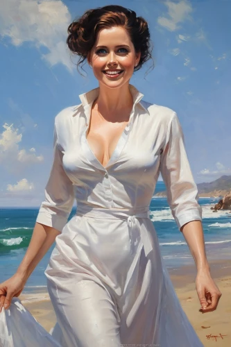 the sea maid,vettriano,girl on the dune,maidservant,beach background,tropico,girl in white dress,pregnant woman icon,pittura,voile,guayabera,heatherley,armonica,botero,gone with the wind,girl in a long dress,florinda,washerwoman,struzan,girl in cloth,Illustration,Japanese style,Japanese Style 19