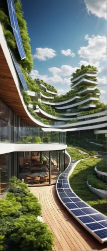 solar cell base,ecovillages,earthship,futuristic architecture,futuristic landscape,greentech,ecotech,ecotopia,solar panels,ecovillage,cleantech,arcology,ecotrust,solar photovoltaic,roof landscape,netzero,ecoterra,terraformed,photovoltaic cells,renderings,Illustration,Realistic Fantasy,Realistic Fantasy 25