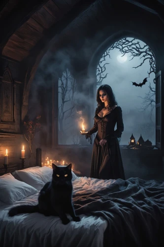 fantasy picture,gothic woman,hecate,dark gothic mood,samhain,bewitching,gothic portrait,magick,witching,dark art,hekate,sorceresses,witchfinder,halloween scene,ravenloft,romantic night,cauldrons,fantasy art,candlelit,witches,Conceptual Art,Fantasy,Fantasy 34