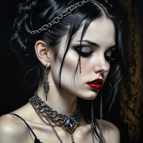 gothika,gothic woman,gothic portrait,gothic style,dark gothic mood,goth woman,vampire woman,vampire lady,viveros,gothic,vampyres,pernicious,demoness,behenna,vampiric,vampyre,vampy,hekate,goth like,adornment,Illustration,Realistic Fantasy,Realistic Fantasy 10