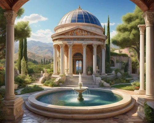 greek temple,marble palace,persian architecture,water palace,arcadia,stone fountain,pallas athene fountain,bahai,ephesus,sybaris,jardiniere,secret garden of venus,fountain,artemis temple,palladianism,temple of diana,oasis,neoclassicism,theed,decorative fountains,Art,Classical Oil Painting,Classical Oil Painting 12
