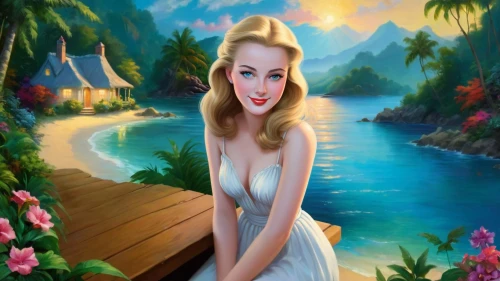 the blonde in the river,retro pin up girl,pin-up girl,pin up girl,retro pin up girls,pin-up girls,girl on the river,pin ups,the sea maid,marylyn monroe - female,pin up,marilyn monroe,pin-up model,pin up girls,fantasy picture,lachapelle,girl on the boat,tropico,fantasy art,blonde woman