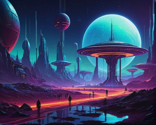 futuristic landscape,alien planet,alien world,scifi,sci fi,sci - fi,sci fiction illustration,homeworlds,extrasolar,gas planet,homeworld,vast,futuristic,space port,cyberworld,polara,mushroom landscape,space art,spaceport,space ships,Conceptual Art,Sci-Fi,Sci-Fi 12