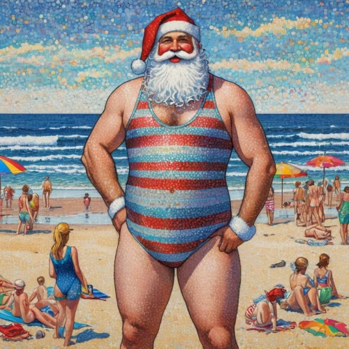 santa claus at beach,christmas on beach,santa claus,father christmas,natale,diciembre,botero,christmas santa,santa,feliz navidad,santaniello,santini,navidad,jul,santarelli,christman,ho ho ho,retro christmas,santas,st claus,Conceptual Art,Daily,Daily 31