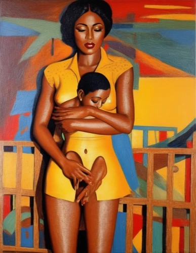 breastfed,maternal,breastfeeding,breastfeed,motherhood,benton,african woman,benin,african american woman,oil painting on canvas,african art,liberians,little girl and mother,afro american girls,mambwe,motherless,oil on canvas,pettiford,mothering,breastmilk,Illustration,Realistic Fantasy,Realistic Fantasy 21