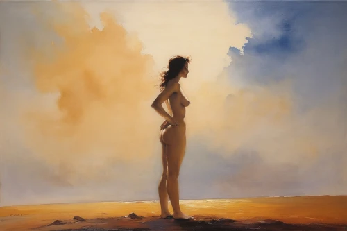girl on the dune,woman silhouette,heatherley,girl in a long,vettriano,jeanneney,donsky,inanna,fischl,oil painting,christakis,mcconaghy,lacombe,chudinov,nestruev,woman thinking,bischoff,siggeir,bather,sheedy,Illustration,Paper based,Paper Based 23