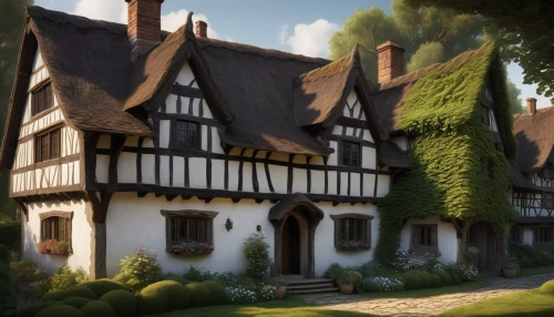 maplecroft,half-timbered house,ludgrove,witch's house,maisons,half timbered,timbered,elizabethan manor house,agecroft,crooked house,highstein,knight house,houses clipart,knight village,dumanoir,traditional house,thatched cottage,timber framed building,half-timbered houses,country house,Illustration,Realistic Fantasy,Realistic Fantasy 17
