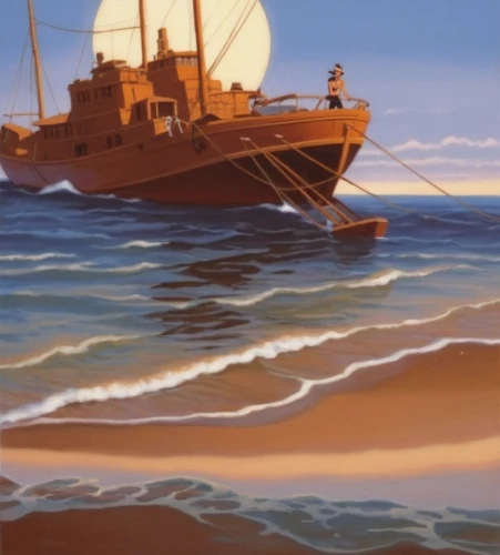 sea sailing ship,caravel,sail ship,sailing ship,sea fantasy,mcquarrie,pirate ship,three masted sailing ship,sailing ships,digging ship,shipwreck,seafaring,ship,chomet,training ship,aground,guardship,tallship,schoolship,merchantman,Illustration,American Style,American Style 05