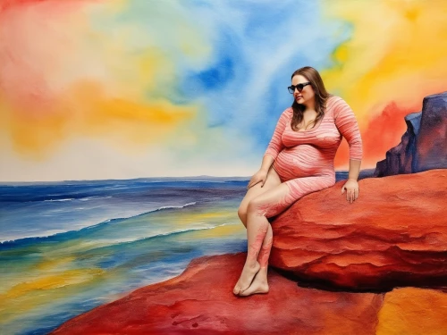 girl on the dune,watercolor background,danxia,photo painting,ladyland,jasinski,watercolor painting,water color,woman sitting,watercolour paint,colored pencil background,watercolorist,aquarelle,art painting,water colors,watercolour,girl in a long,oil painting,inanna,watercolor women accessory,Illustration,Paper based,Paper Based 24