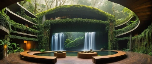 rainforest,yavin,rainforests,amanresorts,green waterfall,rain forest,teahouse,luxury bathroom,gondwanaland,greenforest,tropical forest,spa water fountain,amazonia,tree house hotel,onsen,shaoming,shangri,hammam,philodendrons,bamboo forest,Illustration,Abstract Fantasy,Abstract Fantasy 20