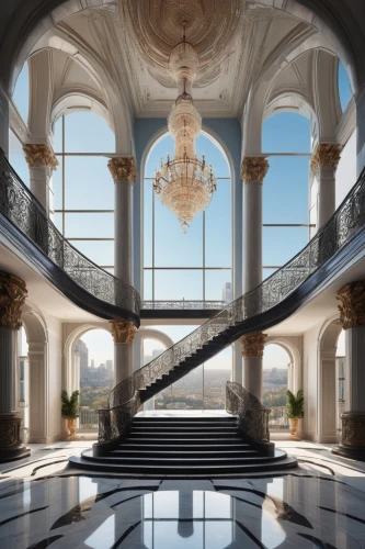 marble palace,cochere,crown palace,palladianism,palatial,entrance hall,sursock,emirates palace hotel,staircase,foyer,neoclassical,luxury home interior,circular staircase,ritzau,grand hotel europe,lobby,outside staircase,grandeur,habtoor,winding staircase,Illustration,Realistic Fantasy,Realistic Fantasy 05