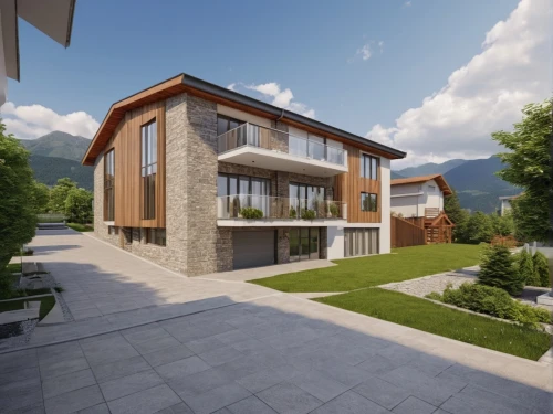 modern house,residential house,passivhaus,3d rendering,house in the mountains,homebuilding,house in mountains,lefay,modern architecture,revit,landscaped,inmobiliaria,chalet,prefab,vivienda,housebuilding,immobilier,cohousing,residential,holiday villa,Photography,General,Realistic