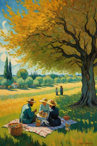 picnic,picnickers,yellow grass,jatte,guillaumin,gogh,autumn landscape,pittura,mostovoy,picnics,oil painting,bluemner,picnicking,pintor,autuori,zuercher,one autumn afternoon,karpinsky,gleaners,painting technique,Art,Artistic Painting,Artistic Painting 03