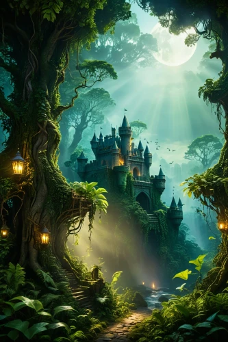 fantasy landscape,cartoon video game background,fantasy picture,fairytale forest,enchanted forest,fairy forest,elven forest,elfland,forest landscape,fairyland,alfheim,fairy world,fairy village,fablehaven,forest background,neverland,fantasy art,forest of dreams,blackmoor,fairy tale,Photography,General,Fantasy