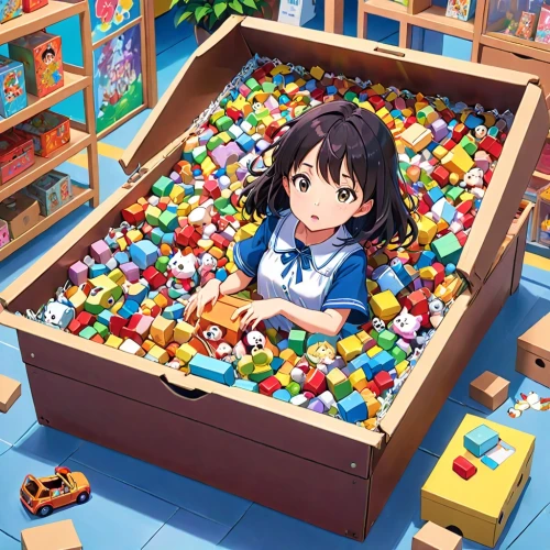 toy box,toybox,gacha,wooden cubes,tamako,bocchi,crate of fruit,tomato crate,a drawer,wooden box,toy store,containerized,drawer,wooden balls,sandbox,tsum,sandboxes,mio,playbox,packing foam,Anime,Anime,Traditional
